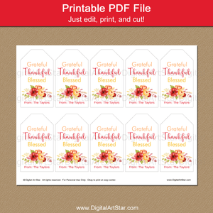 Floral Grateful Thankful Blessed Printable Gift Tags
