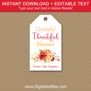 Floral Grateful Thankful Blessed Printable Tags