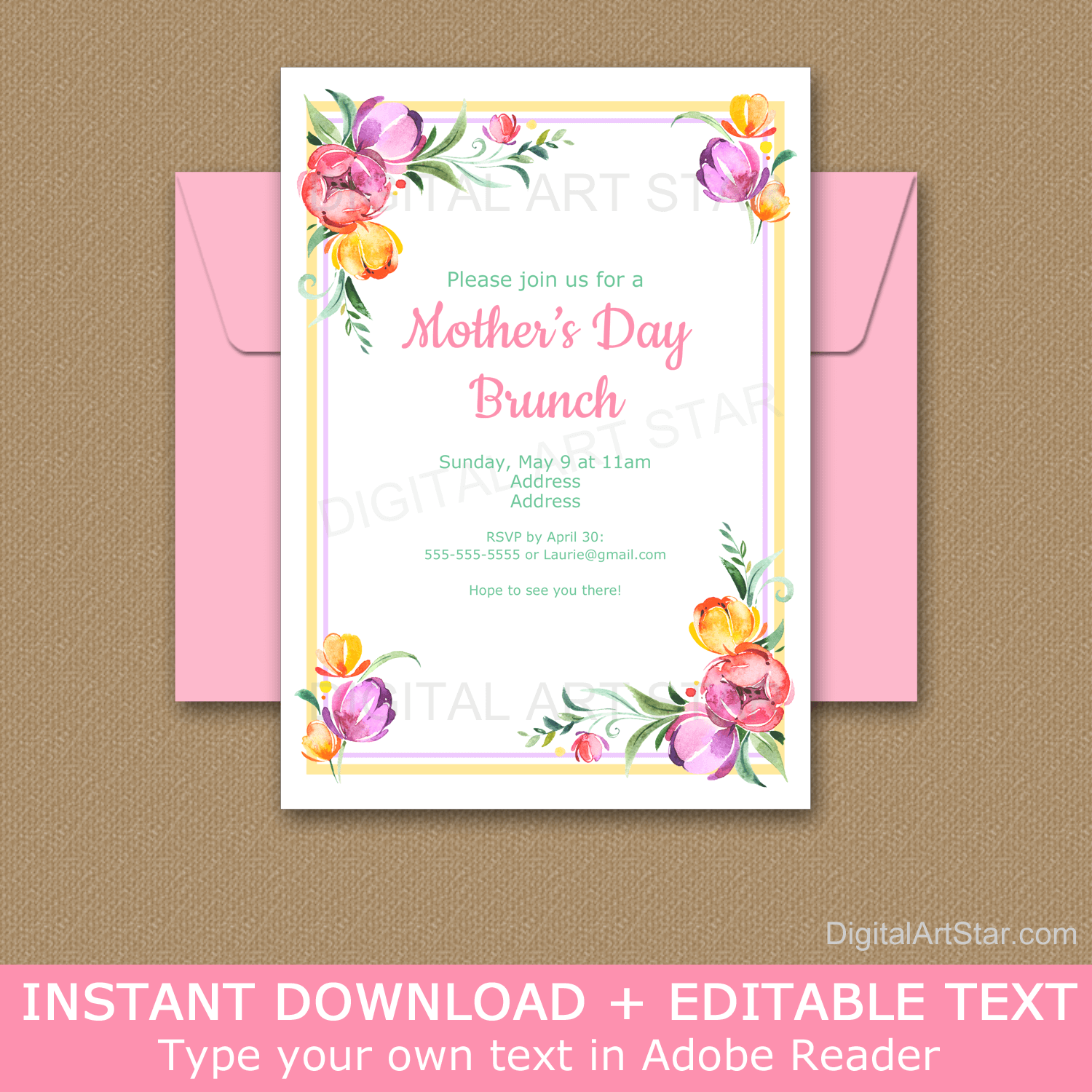 Floral Mothers Day Brunch Invitation Template Digital Download