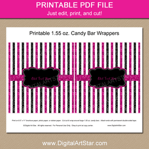 Fuchsia Black Printable Candy Bar Wrapper Template