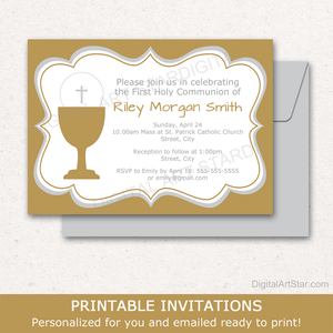 Gender Neutral First Communion Invitation Download Gold and Silver