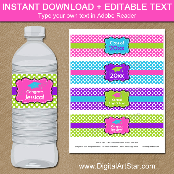 Girl Neon JUMP Water Bottle Labels