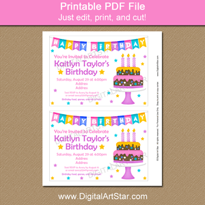 Girl Happy Birthday Invitation Template Printable