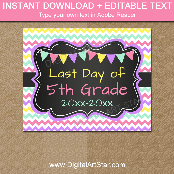 Girl Last Day of 5th Grade Printable Chalkboard Sign 2022