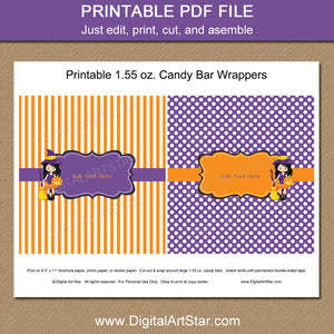 Orange and Purple Witch Halloween Candy Bar Wrappers Printables