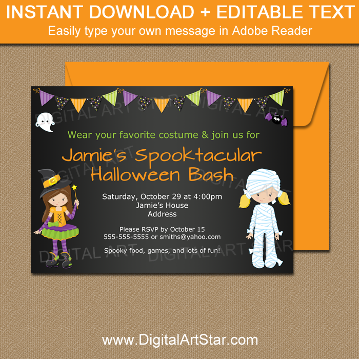 Printable Girl Halloween Invitation