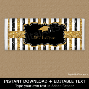 Glitter Graduation Candy Bar Wrappers Black and Gold