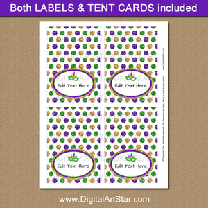 Mardi Gras Tent Cards with Editable Text