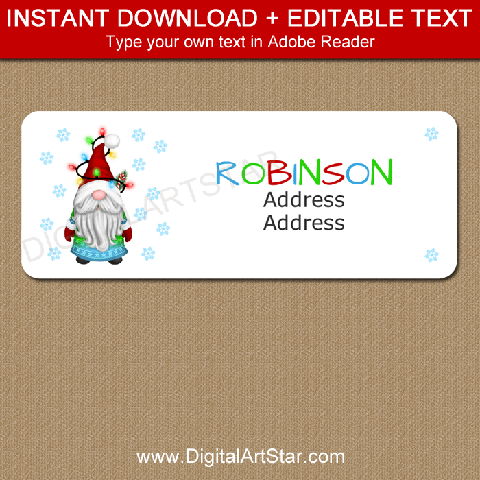Gnome Christmas Address Labels 30 Per Sheet Red Blue Green