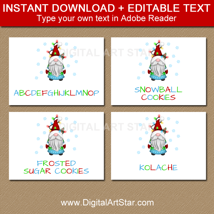 Gnome Christmas Food Labels and Place Cards