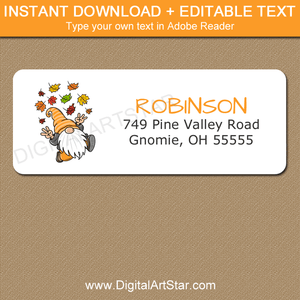 Gnome with Fall Leaves Printable Address Labels Template