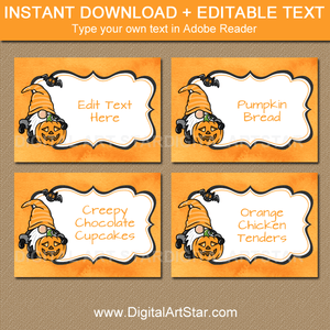 Gnome Halloween Food Labels Food Tents Place Cards Template
