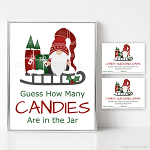 Gnome Holiday Candy Guessing Game Cards and Sign