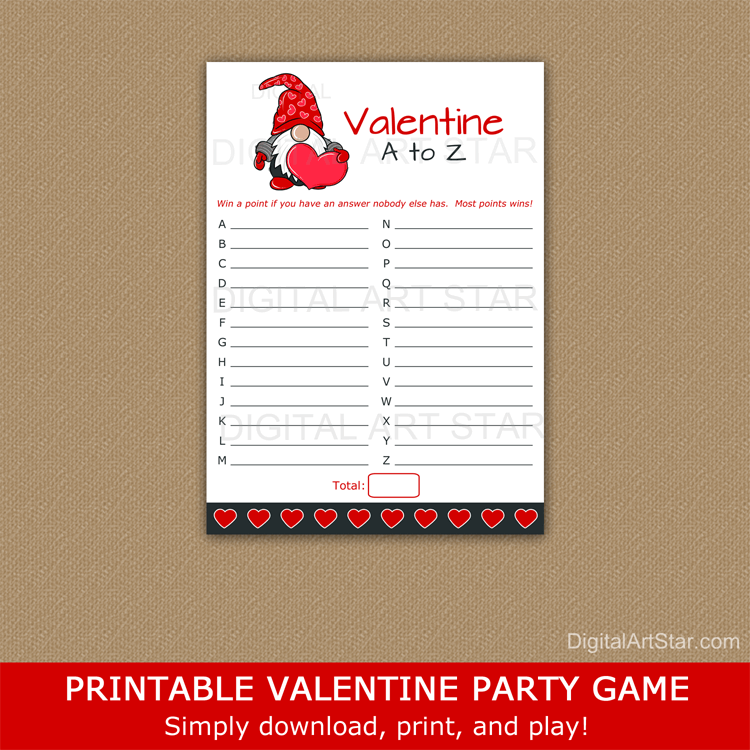 Gnome Valentine Game - A to Z Race - Valentine Alphabet Game