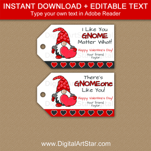 Gnome Valentine Printable Tags with Editable Text