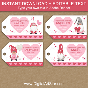 Gnome Valentine Treat Bag Tags Printable Template