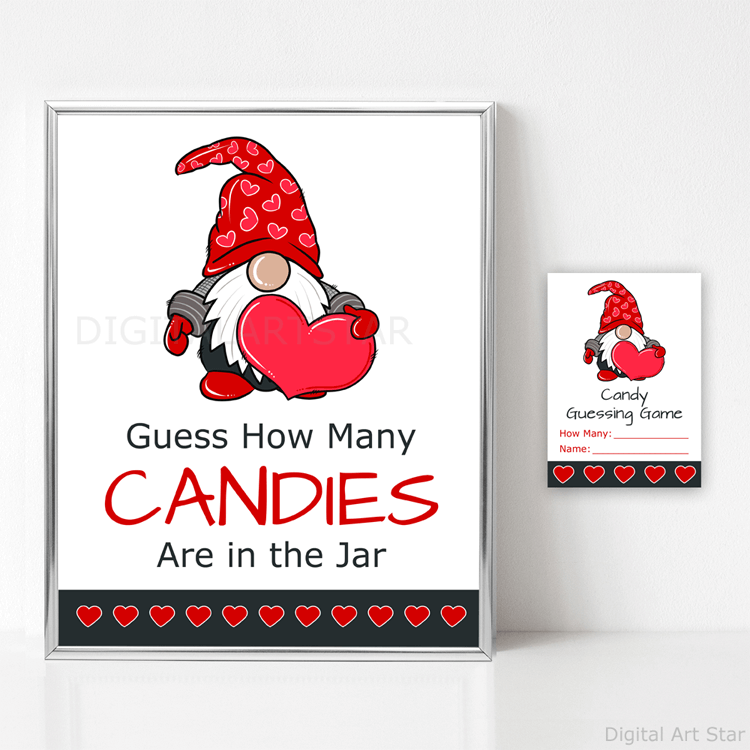 Gnome Valentine's Day Candy Guessing Game Template and Sign