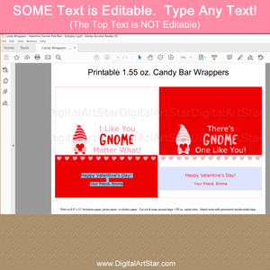 Gnome Valentine Candy Bar Label Editable Template