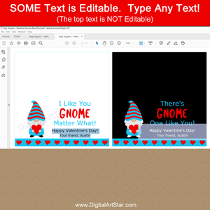 Gnome Valentine Bag Toppers Editable Template