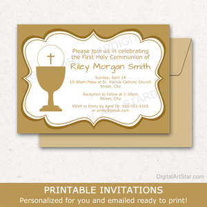 Gold and White First Holy Communion Invitation Download