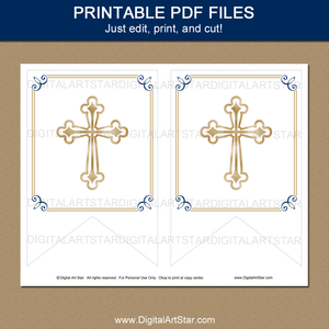Gold Cross Printable Banner for Boy First Communion Decorations
