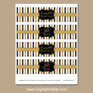 Golden Anniversary Water Bottle Labels Black and Gold
