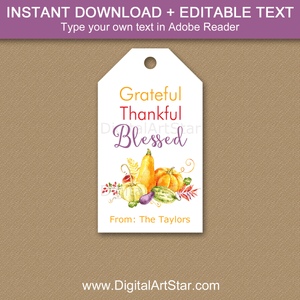 Gourd Gift Tag Printable - Grateful Thankful Blessed