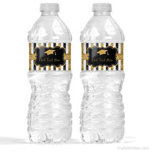 Graduation Decorations Black and Gold Glitter Water Bottle Labels
