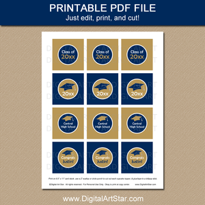 Graduation Party Decorations Navy Blue Gold Cupcake Toppers Printable