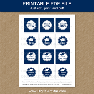 Graduation Party Printables Navy Blue White Cupcake Toppers