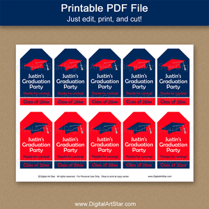 Graduation Thank You Tags for Favors Navy Blue Red White
