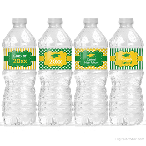 Graduation Water Bottle Decoration Kelly Green and Yellow