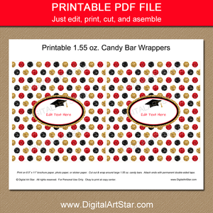 Printable Black Gold Red Glitter Party Favors