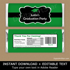 Green and Black High School Graduation Candy Bar Labels Template Graduation Favors