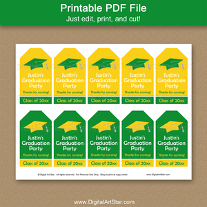 Green and Gold Graduation Bag Tag Template Printable
