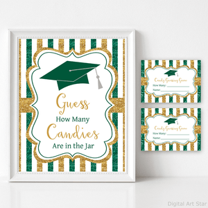 Green and Gold Graduation Candy Guessing Game Sign Template