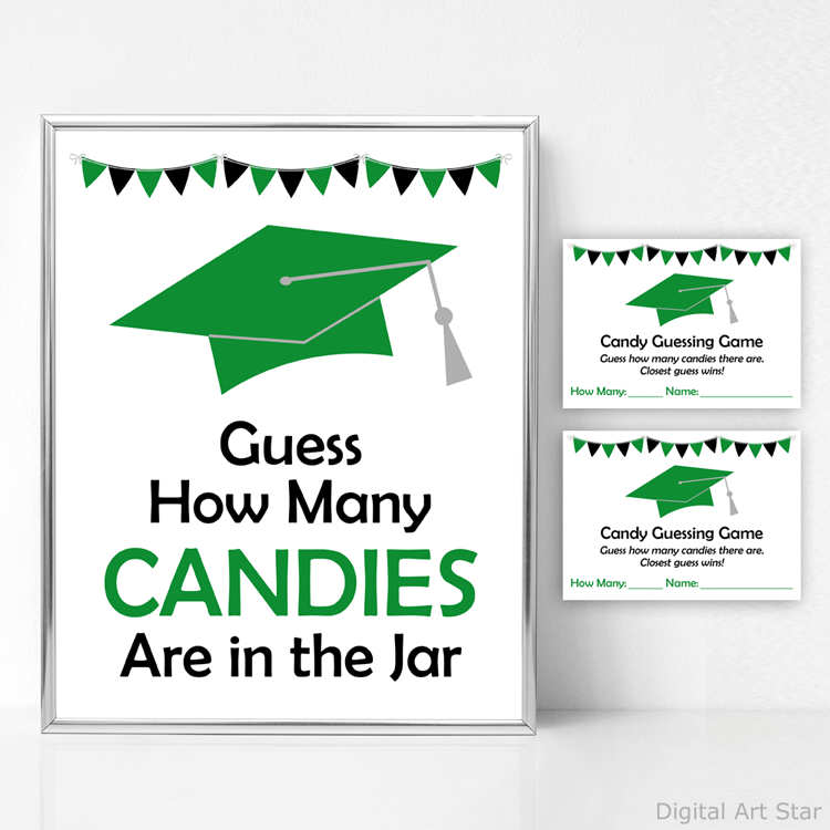 Green Graduation Game for Party Guess How Many Candies are in the Jar Sign
