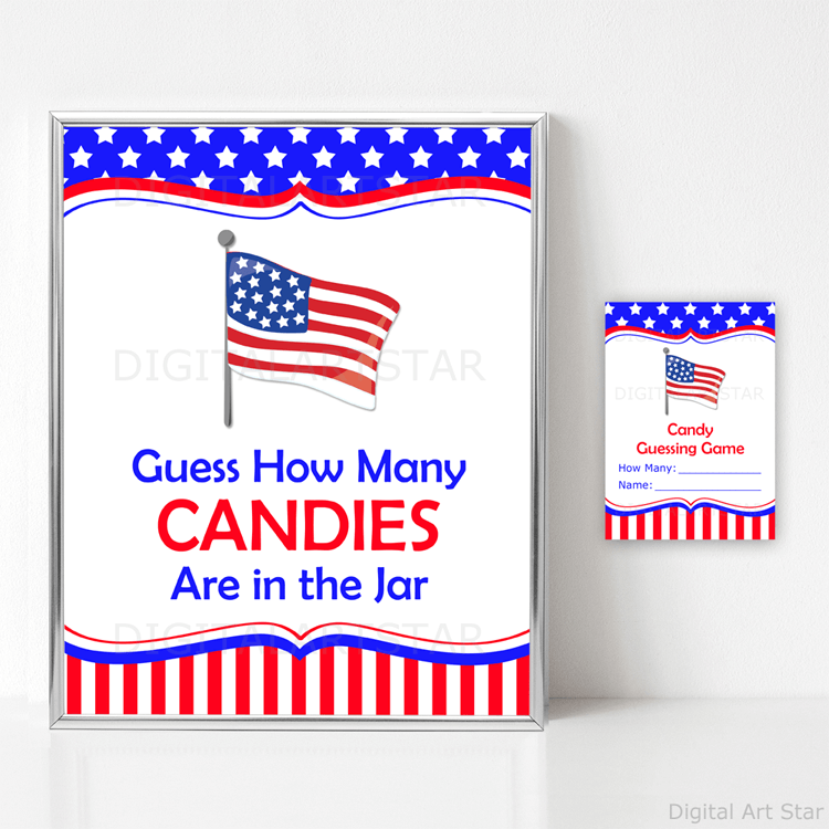 Guess how many candies are in the jar patriotic game stars and stripes