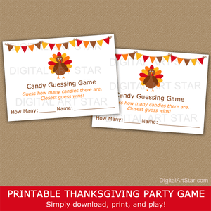 Guess How Many Candies Thanksgiving Game Cards