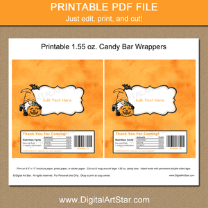 Halloween Gnome Chocolate Bar Wrapper Printable PDF