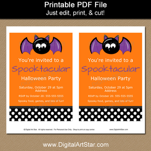 Cute Halloween Party Invites with Bat