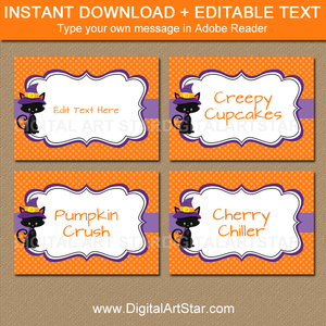 halloween candy buffet labels with black cat
