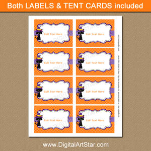 editable Halloween food labels with black cat