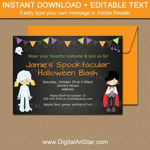 halloween party invitation with mummy and vampire