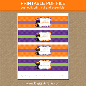 Printable Halloween Water Bottle Stickers with Black Cat