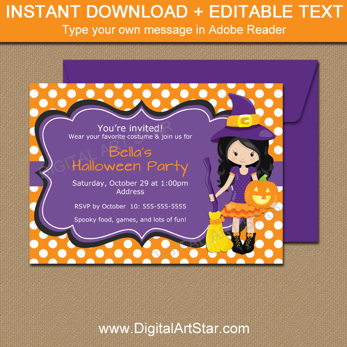 Downloadable Halloween Witch Invitations