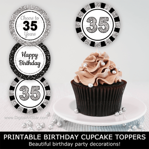 happy 35th birthday cupcake toppers 35th birthday decorations black silver glitter