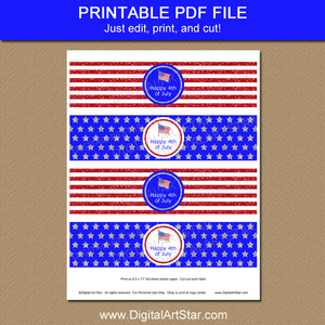 Happy 4th of July Water Bottle Wrappers Printable PDF
