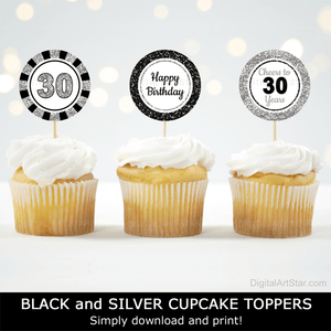 happy birthday cupcake toppers 30th birthday black silver glitter 30th birthday decorations for adults
