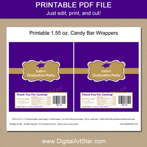 High School Graduation Candy Bar Wrappers Printable PDF Purple Gold